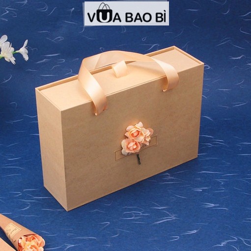 Hộp quà 20/10 kraft kiểu túi xách kèm rơm lót và thiệp vintage - Hộp quà sinh nhật-Vua Bao Bì, kỷ niệm