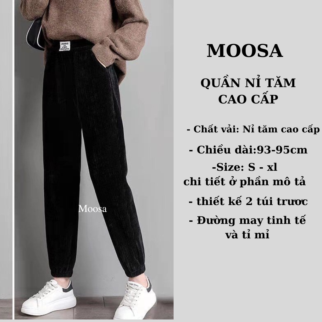 Quần Jogger Nỉ Nhung Tăm Nữ Moosa,Quần Ống Rộng Bo Chân Mùa Đông Phong Cách Hàn Quốc