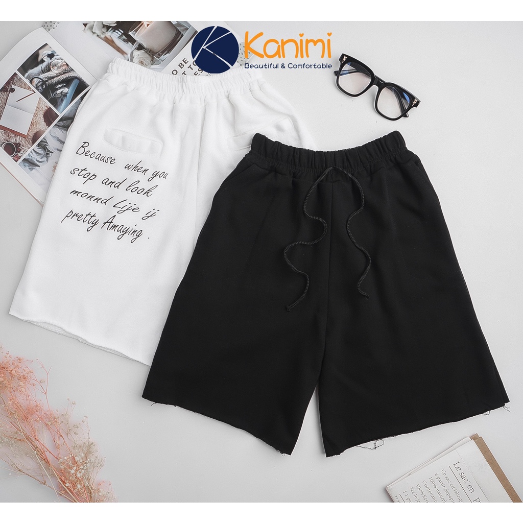 Quần đùi mặc nhà nữ in chữ sau Kanimi, quần đùi nữ phong cách Ulzzang Unisex - QN15