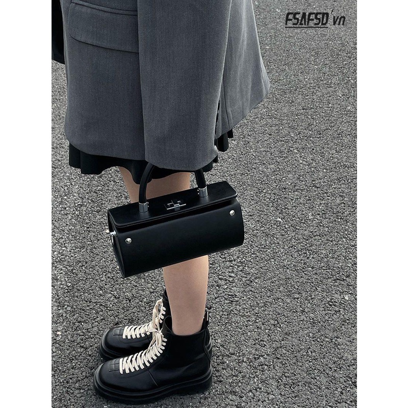 Túi Xách Hình Trụ Màu Đen Phong Cách Cổ Điển Ngọt Ngào Cho Nữ