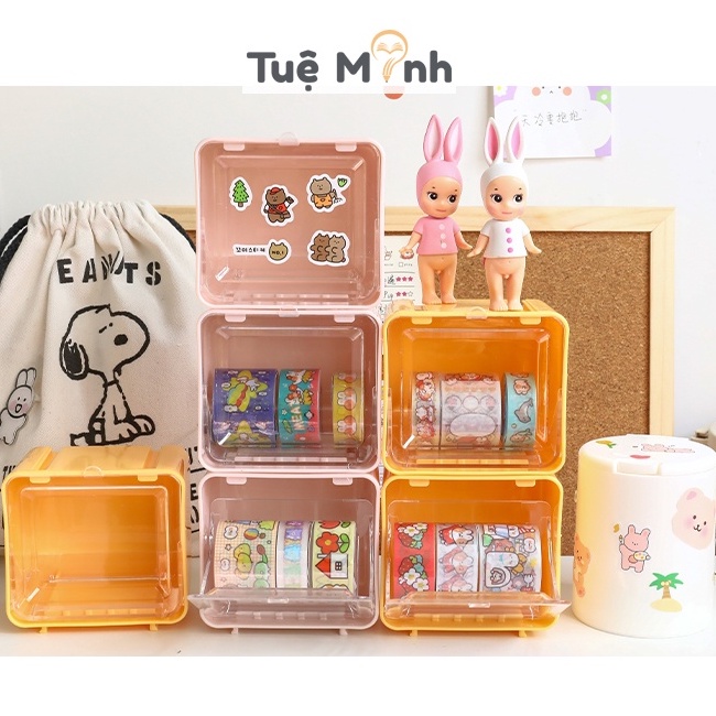 Hộp nhựa đựng washi tape, sticker, trang sức phụ kiện decor bàn học C05