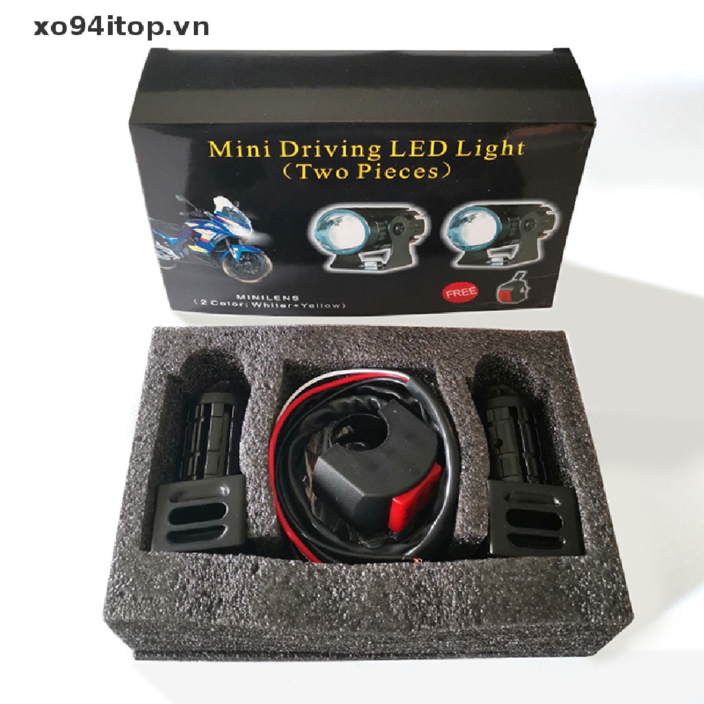 Đèn Pha Led Hai Màu Bằng Thép Siêu Sáng Chống Thấm Nước 12-80V Dành Cho Xe Mô Tô