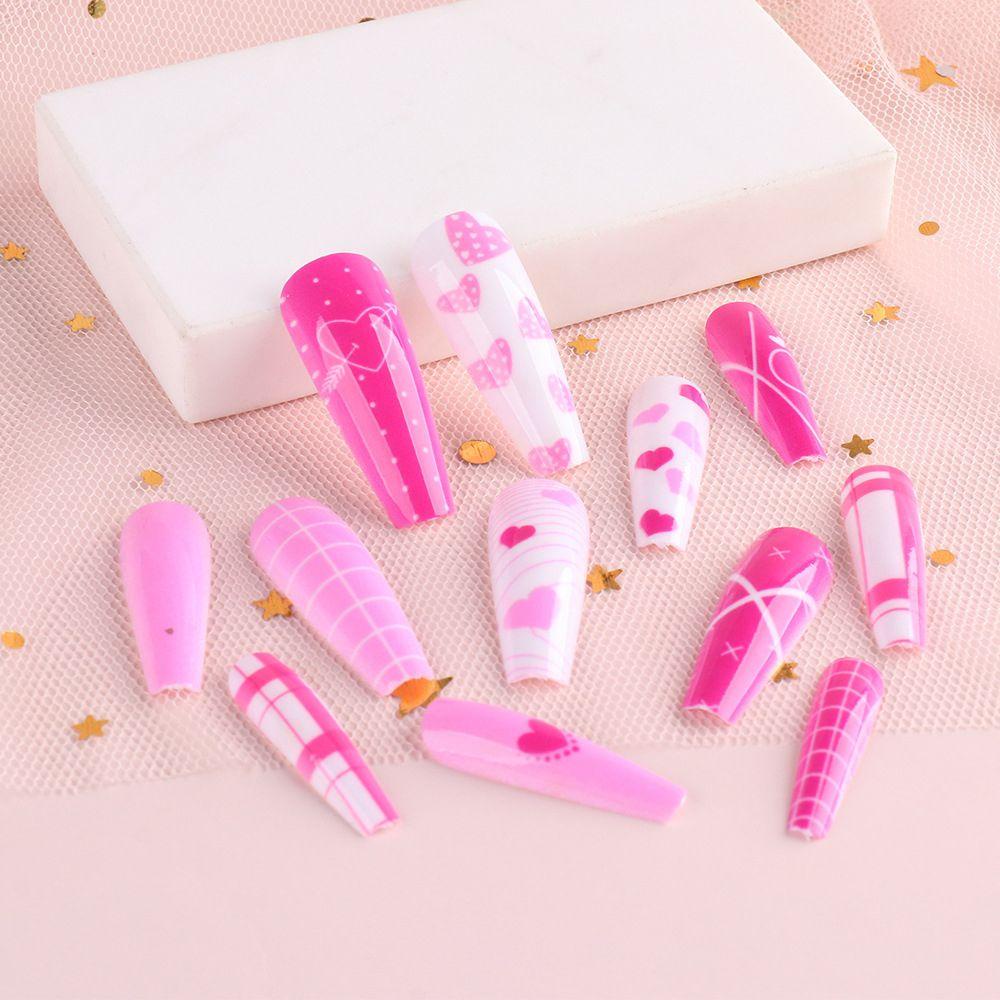 .Bộ 24 Móng Tay Giả Nối Dài Trang Trí Nghệ Thuật Trái Tim