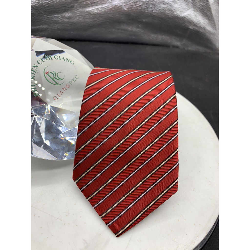 Phụ kiện nam cà vạt nam bản 8cm Giangpkc tháng 5-2021-Cà vạt đỏ sọc chéo trắng