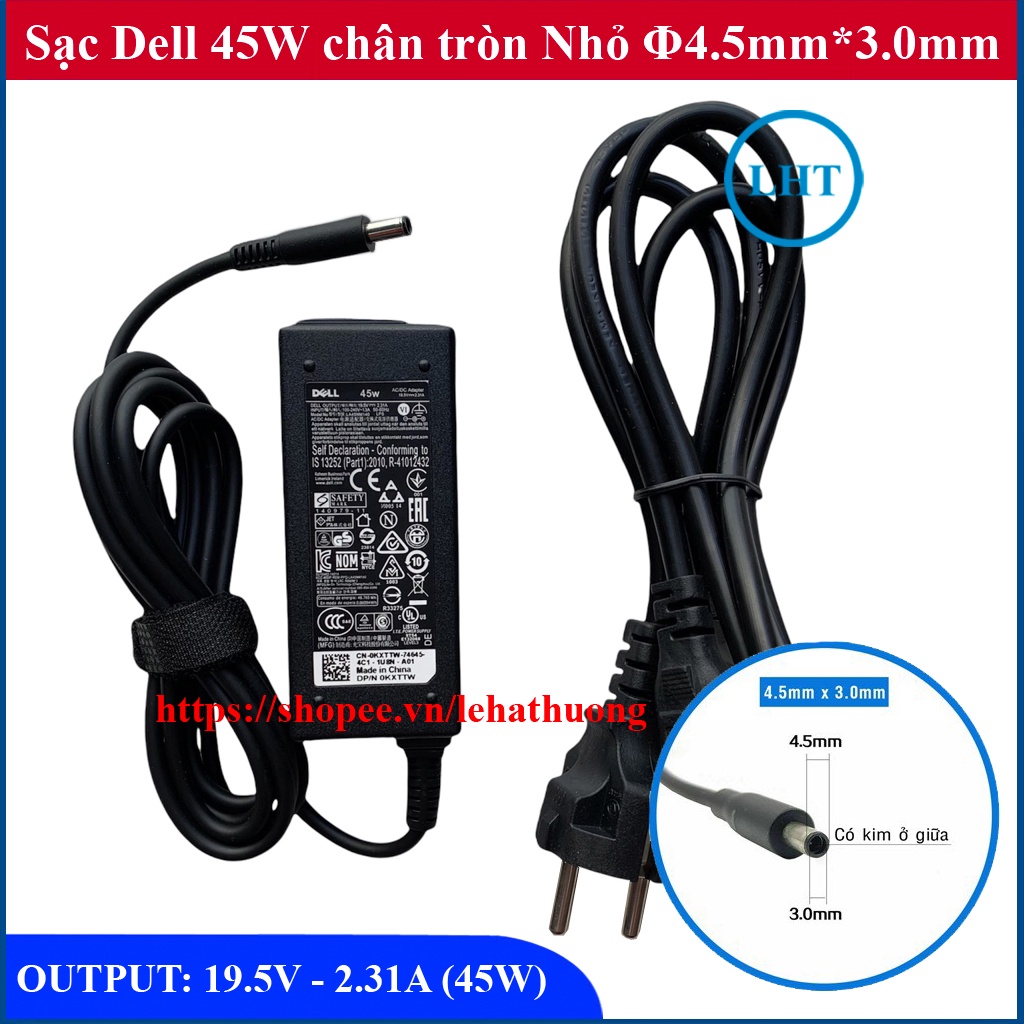 Sạc Laptop Dell 19.5v - 2.31a (45w) dành cho XPS 13 Inspiron 3451 3452 3458 5468 3567 3558- tặng dây nguồn