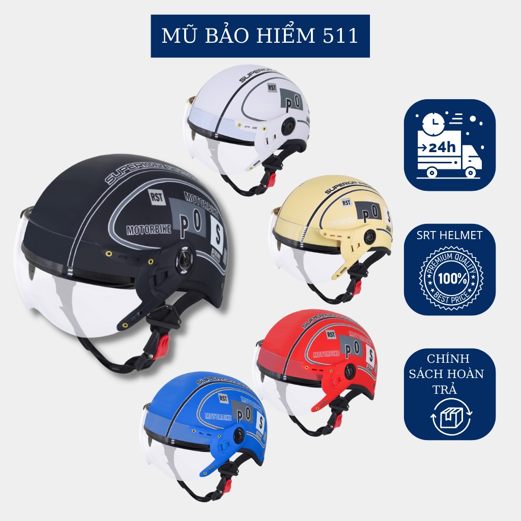 Mũ bảo hiểm nửa đầu có kính chống bụi UV400 - Nón 1/2 đầu SPO thời trang