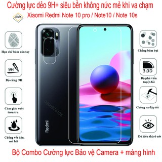 Bộ Combo Cường lực dẻo + Cường lực bảo vệ Camera Xiaomi Redmi Note 10 pro / Note 10 / note 10s /, chống va đập chống trầ