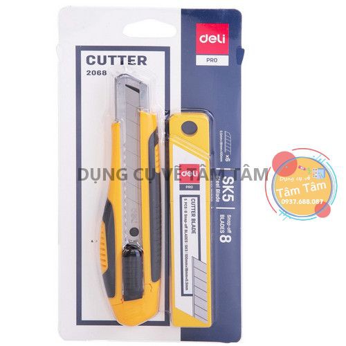 [ TÂM TÂM ]-Dao rọc giấy Deli, cao su mềm kèm hộp lưỡi dao