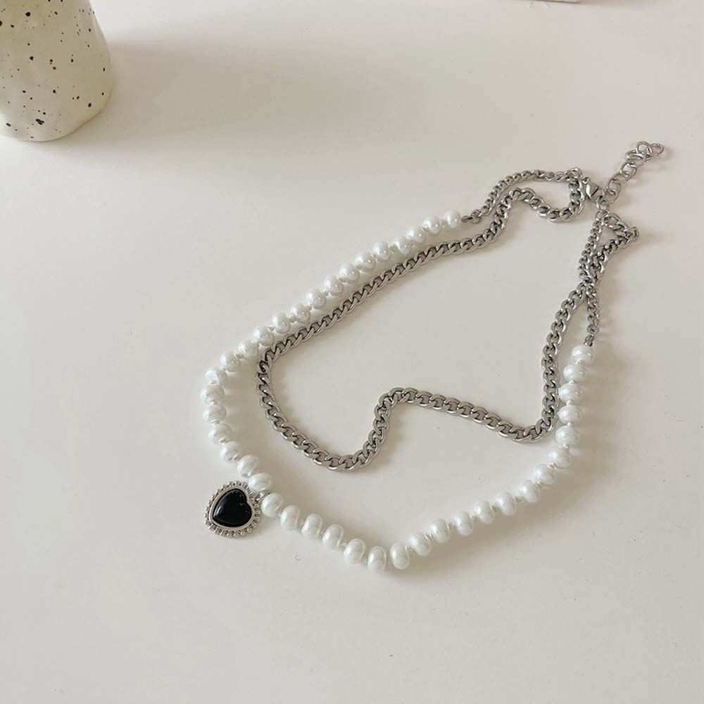 Vòng cổ Hai Lớp Mặt Trái Tim Màu Đen Phong Cách Hip Hop Hàn Quốc Cổ Điển Thời Trang Cho Nữ