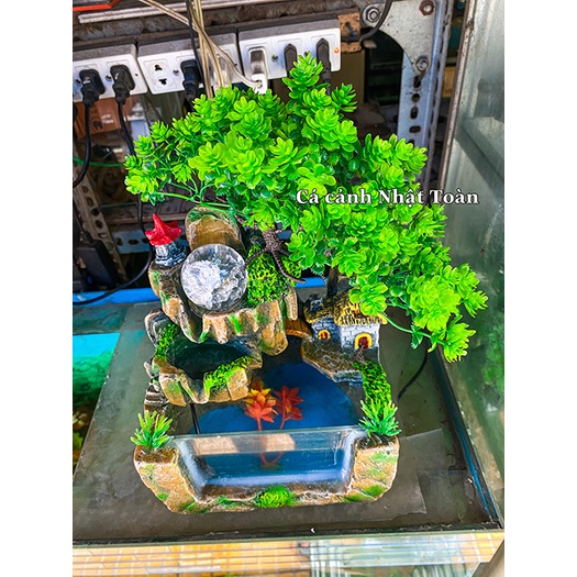 TIỂU CẢNH NON BỘ TRANG TRÍ PHONG THỦY CÓ BƠM, ĐÈN, TRÁI CHÂU 25X20X28CM