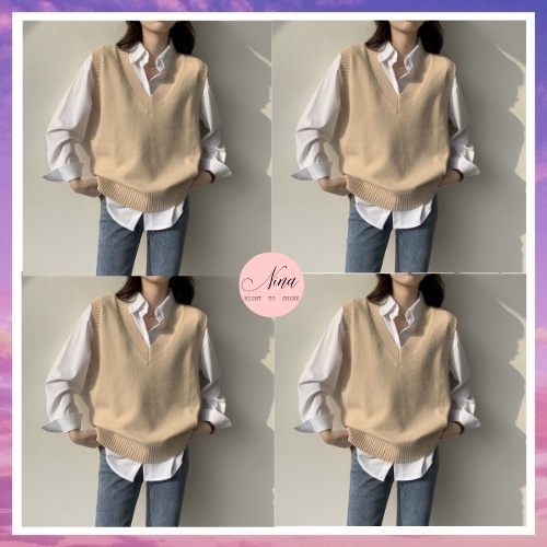 Áo Gile Len Nữ Trơn NinaStore Cổ V Hàn Quốc Form Rộng Nhiều Màu - SP000696 | BigBuy360 - bigbuy360.vn
