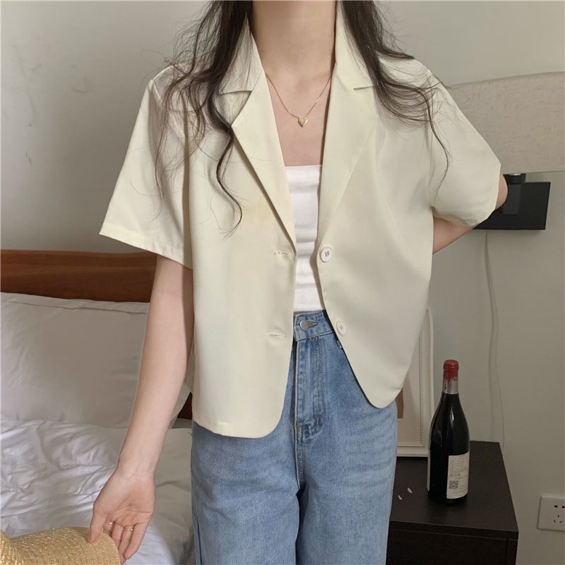 Áo khoác blazer XINLANYASHE ngắn mỏng dáng rộng tay ngắn đơn giản cho nữ