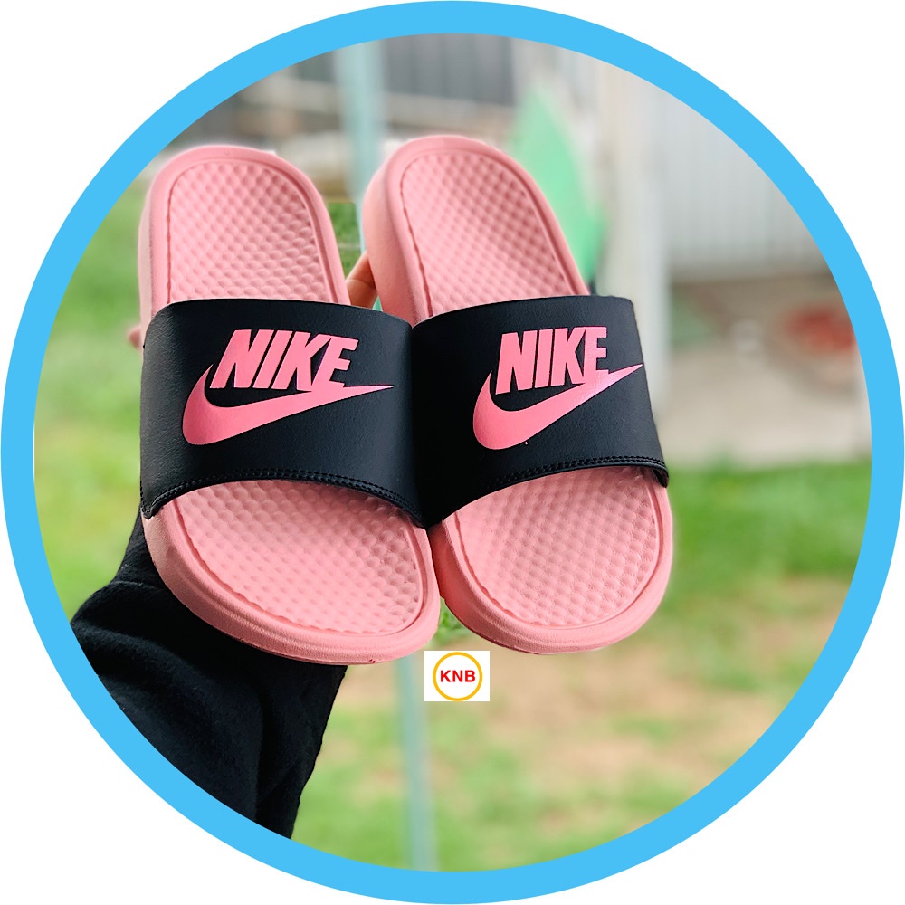 Dép nike nam nữ, dép quai ngang nam nữ unisex nike benassi cartoon ❤️FREESHIP + Hộp❤️ màu hồng quai đen