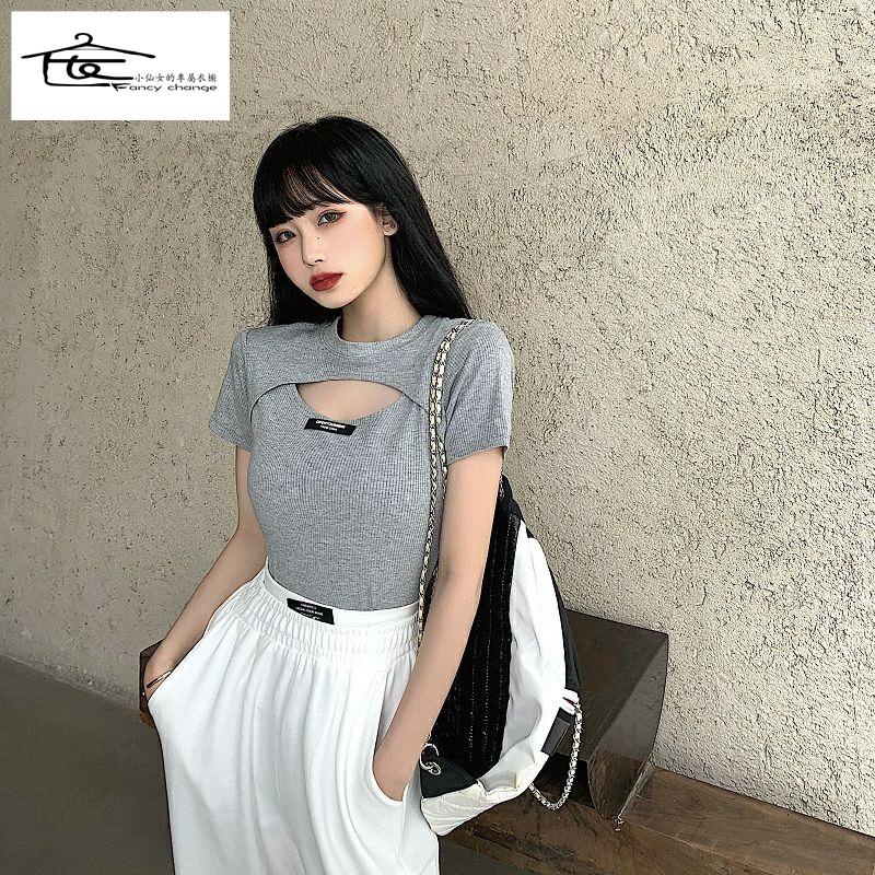 Áo Thun Tay Ngắn Giả Hai Lớp Dáng Ôm Thời Trang Mùa Hè Hàng Mới Dành Cho Bạn Nữ