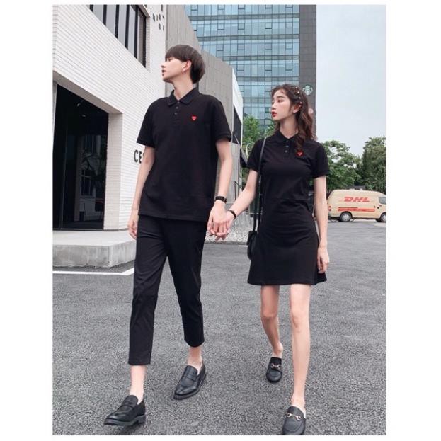 Đồ cặp nam nữ váy xòe cổ bẻ kiểu polo phối cùng áo thun polo nam | BigBuy360 - bigbuy360.vn