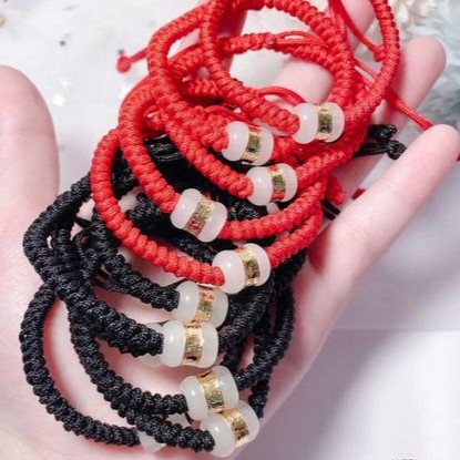 Vòng chỉ đỏ may mắn tết lu ngọc xinh xắn, vòng tay bibi silver dây chỉ