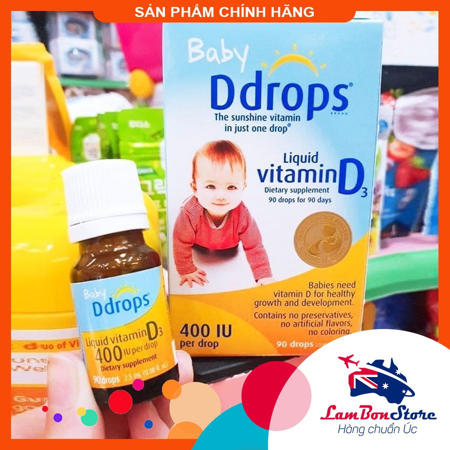 Baby Ddrops Vitamin D3 cho trẻ sơ sinh 2.5ml/90 Giọt - Xuất xứ Mỹ