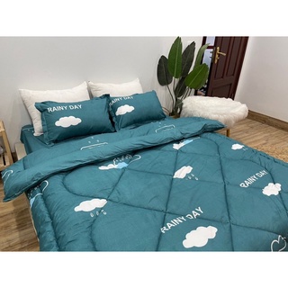 Trọn bộ 5 món chăn ga gối Poly set hè và set phao- mẫu mây xanh