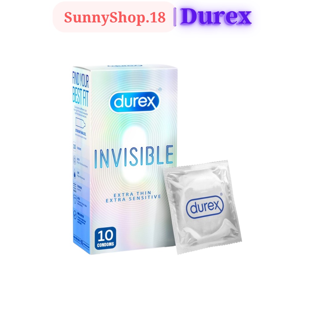 Bao cao su siêu mỏng Durex Invisible Extra Thin (10 Bao/Hộp). Bao cao su siêu mỏng, tăng cường gel, ôm sát, chân thật.