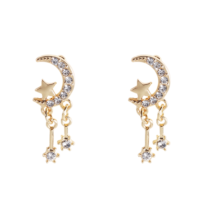Khuyên tai bạc 925 thiết kế hình mặt trăng ngôi sao phong cách Hàn Quốc | BigBuy360 - bigbuy360.vn