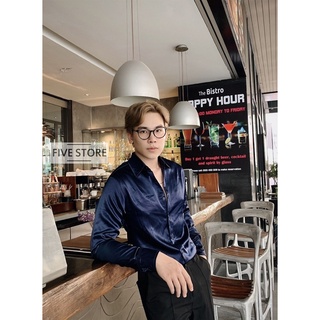 Áo sơ mi lụa xanh đen