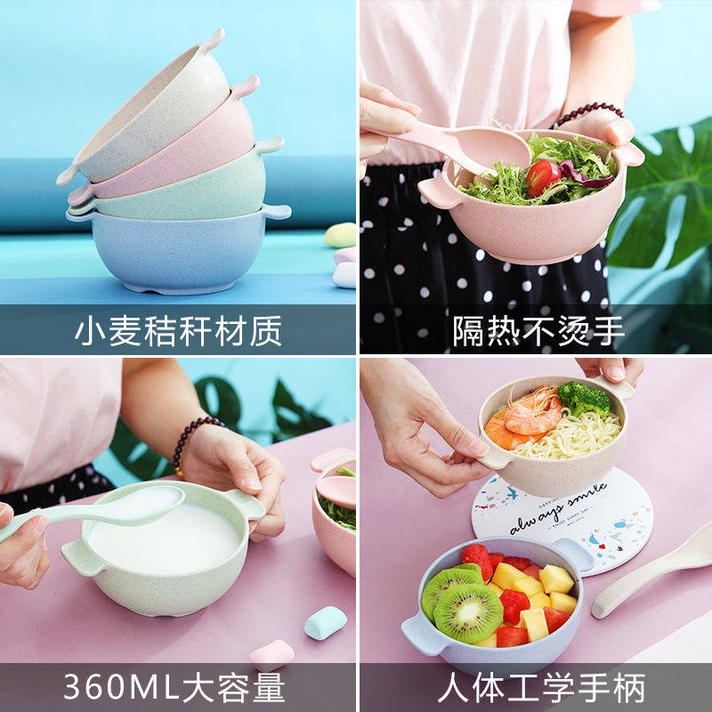 Bát Ăn Cơm Cách Nhiệt Bằng Rơm Lúa Mì Bảo Vệ Môi Trường Chống Rơi Vỡ Cho Trẻ Em Gia Đình