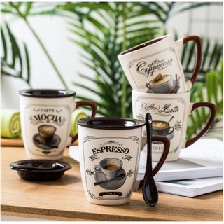 Cốc café: cốc + nắp sứ + thìa sứ