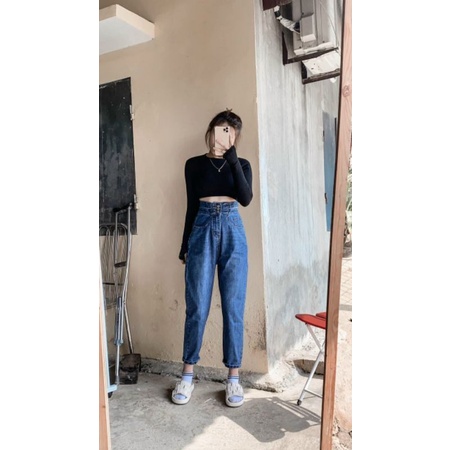 Quần jean beggy cạp đôi 3 cúc lưng cao