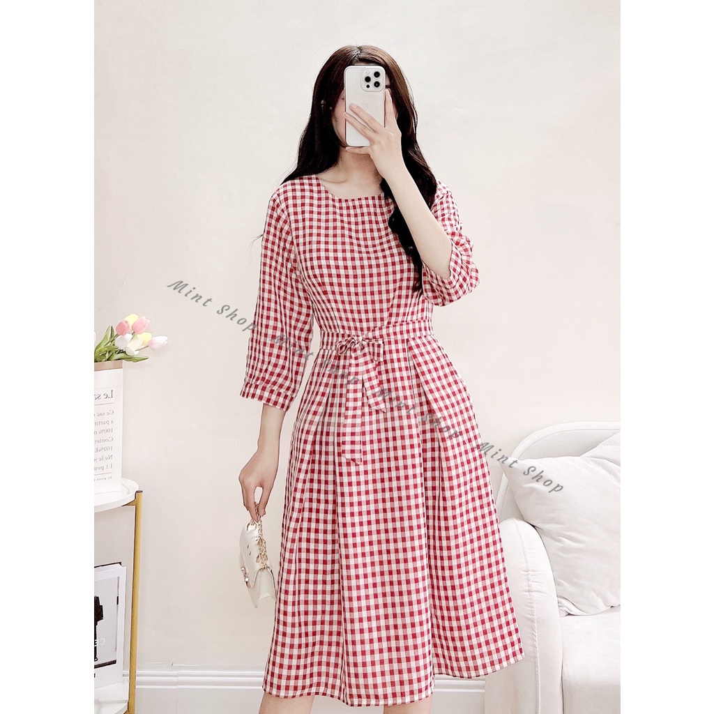 váy dài qua gối kẻ caro đỏ dáng basic dễ mặc thích hợp đi làm đi chơi | BigBuy360 - bigbuy360.vn