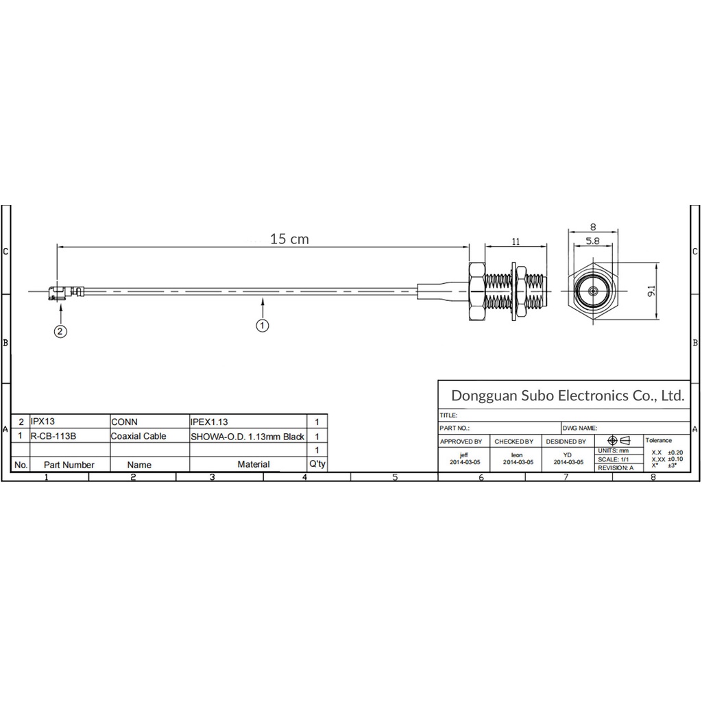 Cáp chuyển đổi IPEX U.FL sang SMA cái dài 15cm