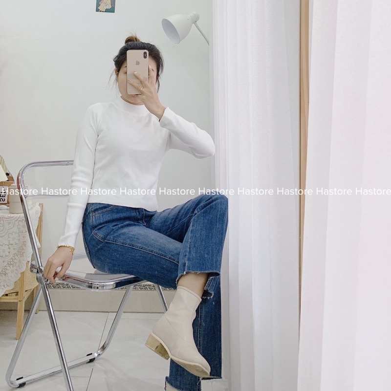 Áo len croptop tay dài cổ 3 phân