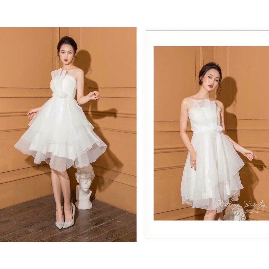 Đầm dự tiệc nữ trắng dễ thương cúp ngực 3 tầng dự tiệc cưới, dạo phố cực chất | BigBuy360 - bigbuy360.vn