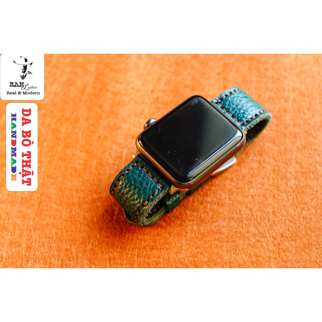 Dây Đồng Hồ Da Thật RAM Leather 1984 (Bản 2022) Da Bò Thật Mill Hạt Xanh Rêu Bền Đẹp