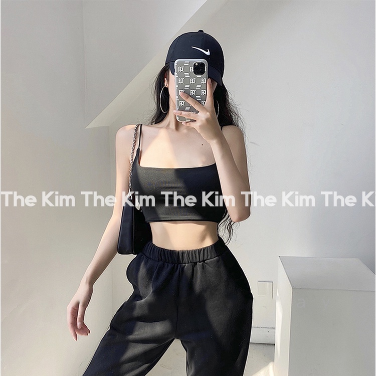 Áo 2 dây nhọn cotton hai lớp vải , croptop nữ ôm body , thun dây sợi bún The Kim A104