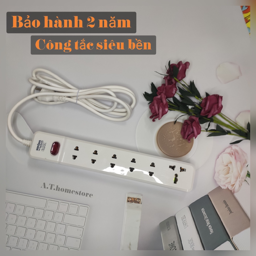 Ổ cắm điện SOPOKA 3M2-6M2, Lõi sứ chống cháy chịu tải 2200w, Kèm dây nguồn có công tắc an toàn