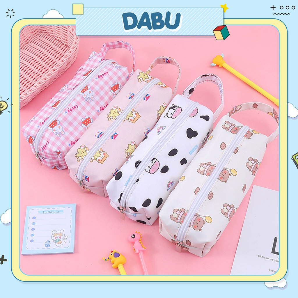 Hộp bút túi đựng bút vải canvas DABU hình gấu thỏ bò sữa dễ thương cute