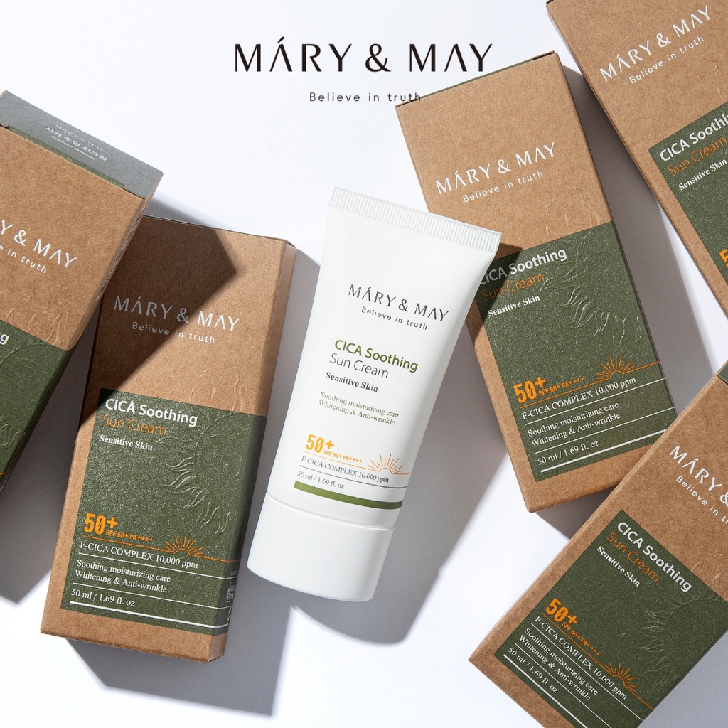 Kem Chống Nắng Dịu Nhẹ Dành Cho Da Nhạy Cảm Mary&May CICA Soothing Sun Cream SPF50+ PA++++ 50ML