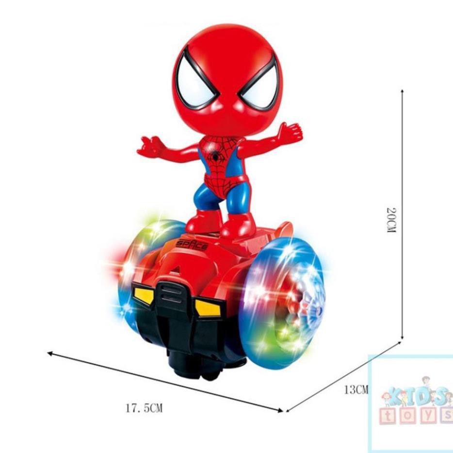 Đồ chơi người nhện đi xe thăng bằng xoay 360, phát nhạc, chiếu sáng.