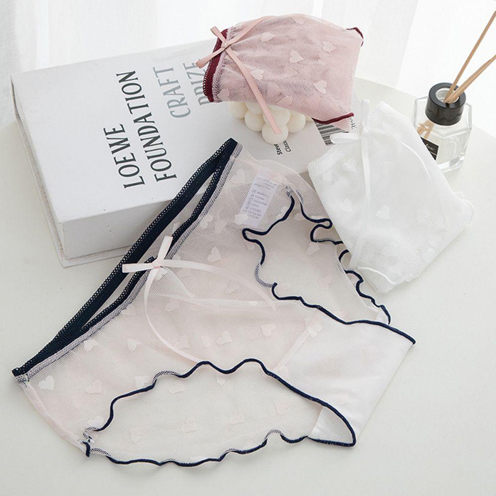 OCEANMAP Quần Lót Cotton Phối Lưới Thoáng Khí Đính Nơ Xinh Xắn Cho Nữ