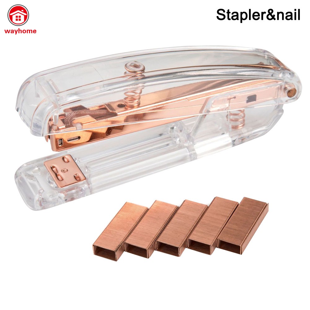 Rose Gold High-grade Transparent Plastic Stapler Office Study Binding Machine