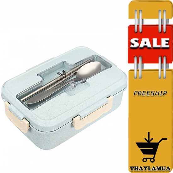 Hộp cơm văn phòng bằng lúa mạch tặng kèm thìa đũa inox