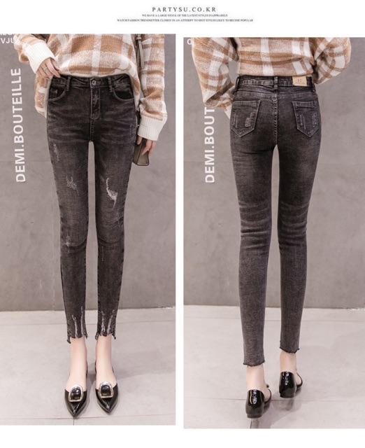[50kg ~ 95kg] QUẦN JEAN DÀI 9 TẤC XÁM ĐEN TUA LAI RÁCH KIỂU 2570