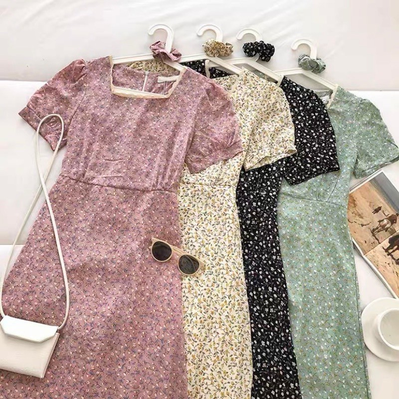 Đầm - váy hoa nhí cổ ren kèm chun vintage 2803 | BigBuy360 - bigbuy360.vn