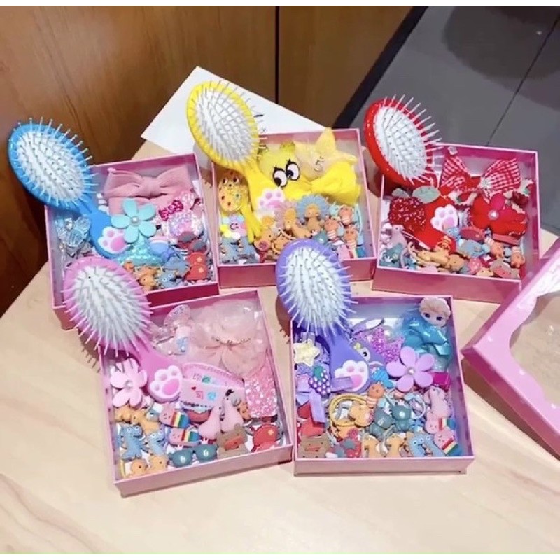 Sét dây chun buộc tóc, kẹp tóc kèm lược xinh xinh cho bé