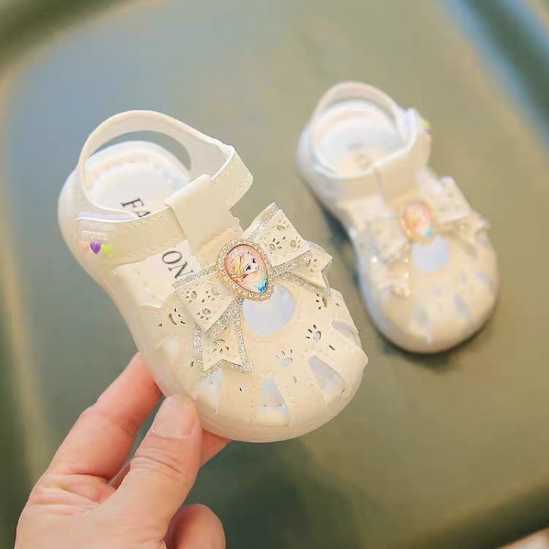 Sandal có nơ elsa cho bé gái (sz15-sz25) - Dép quai hậu rọ tập đi cho bé da Pu đế dẻo êm chân có quai dán nơ điệu đà 661