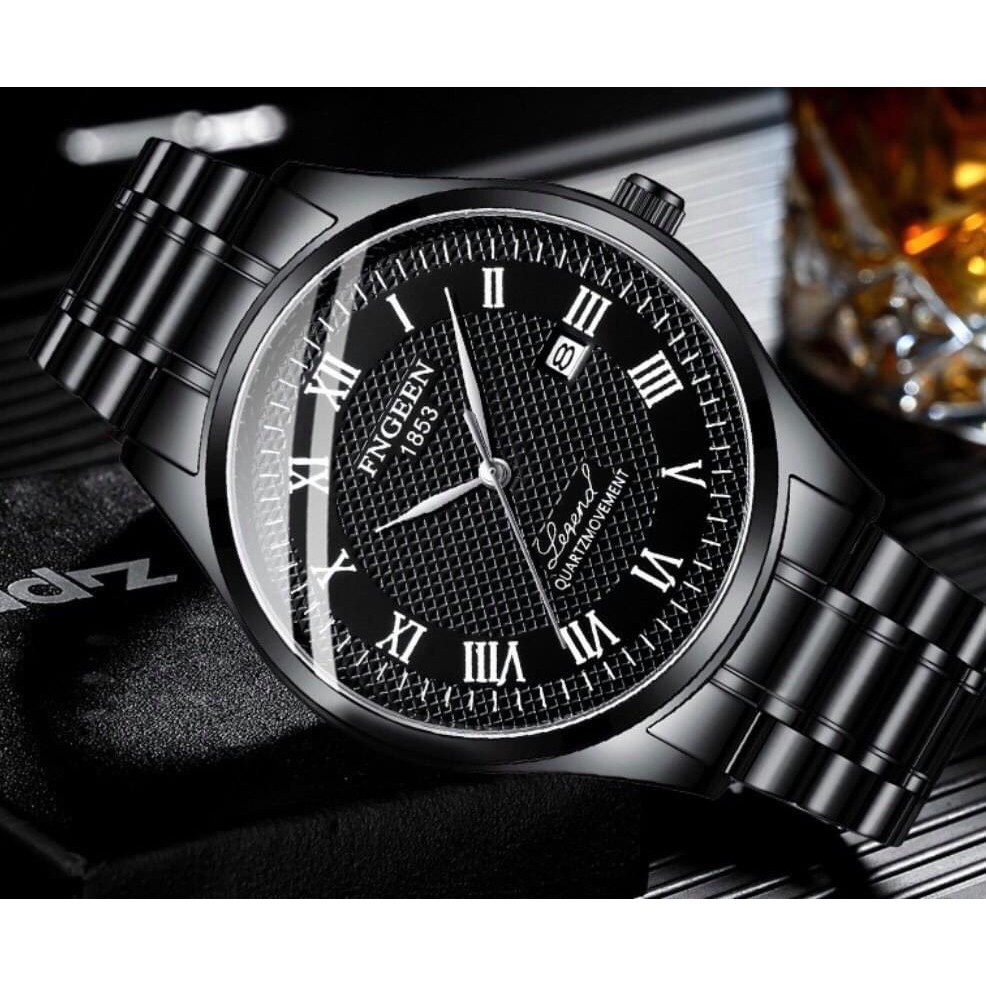 Đồng hồ nam FNGEEN F2LM mătj tròn số la mã có lịch ngày, dây thép không gỉ