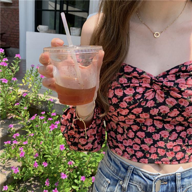 Áo kiểu trễ vai tay dài dáng ôm in họa tiết hoa thanh lịch dành cho nữ | BigBuy360 - bigbuy360.vn