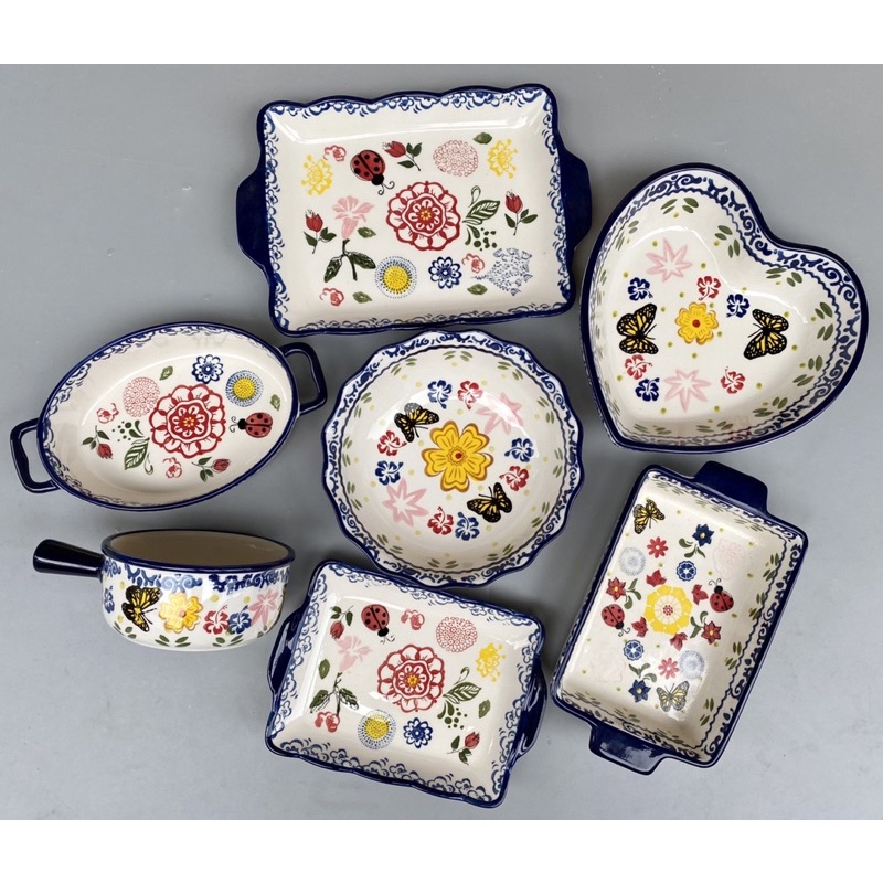 Bộ bát đĩa sứ hình hoa thổ cẩm siêu đẹp- Decor bếp