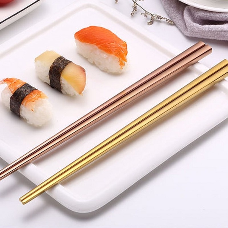 Đũa Ăn Bằng Thép Không Gỉ Mạ Vàng Bóng 23Cm Chống Trượt Phong Cách Trung Hoa