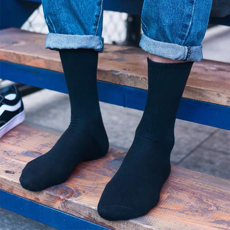 1 Đôi Vớ Thể Thao Dài Màu Trắng/Đen Cho Nam